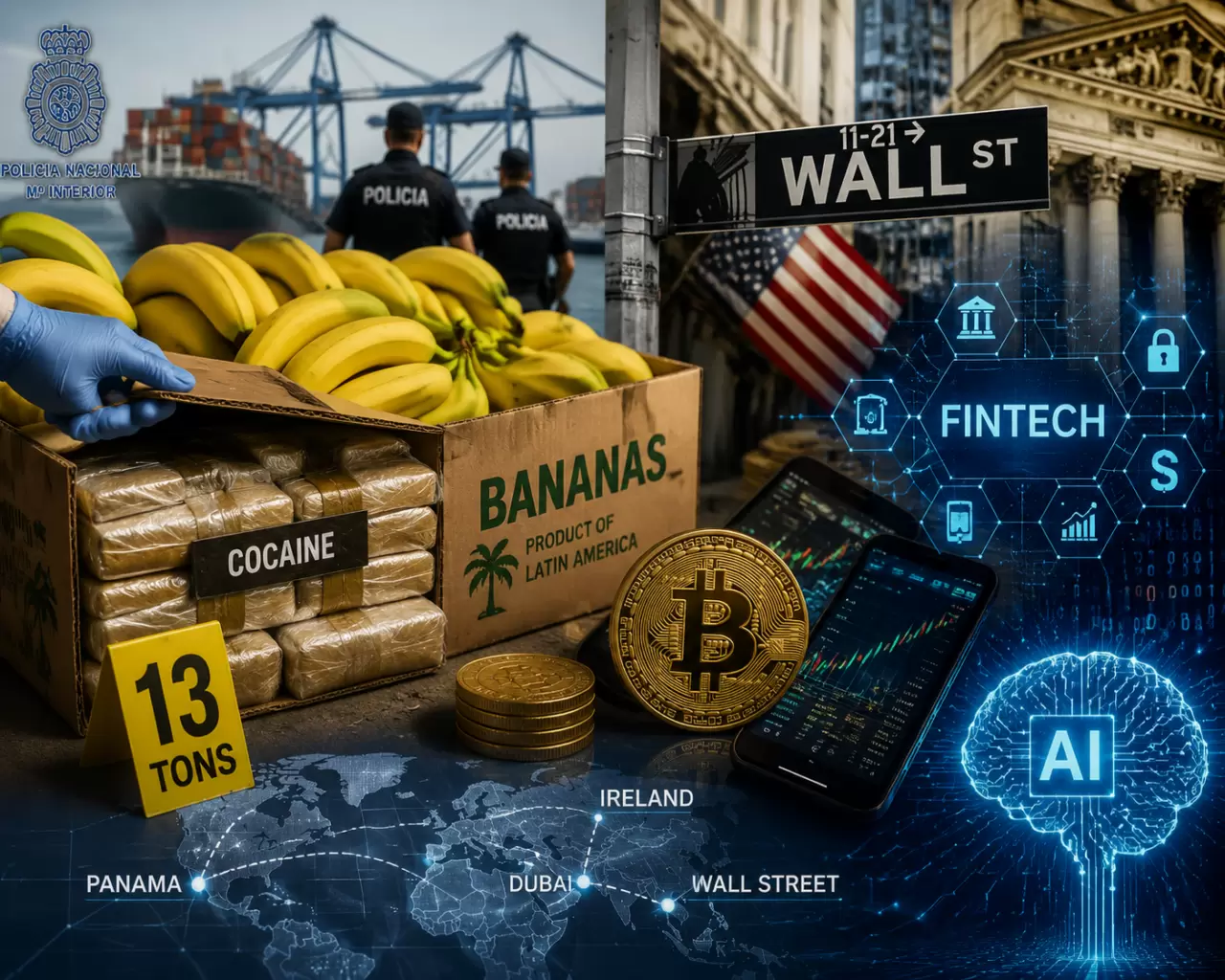 Κοκαΐνη σε μπανάνες, Bitcoin και AI: Η έρευνα που συνδέει Ισπανία, Ντουμπάι και Wall Street