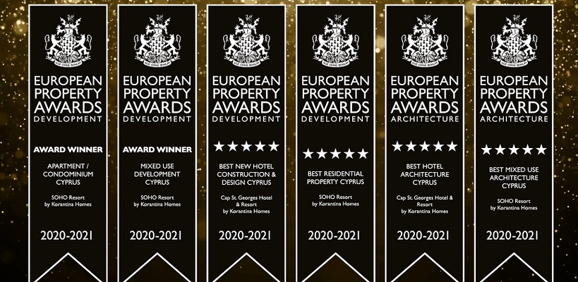 Η Korantina Homes έλαβε 6 βραβεία στα European Property Awards 2020-2021