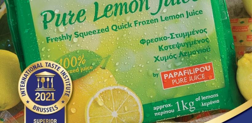 Superior Taste Award για τον φρέσκο-στυμμένο κατεψυγμένο χυμό λεμονιού PAPAFiLiPOU