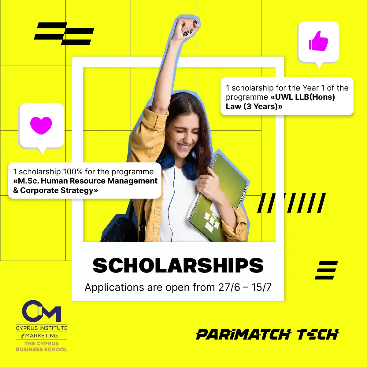 Δύο υποτροφίες συνολικού ύψους €14700 από την Parimatch Tech και το CIM